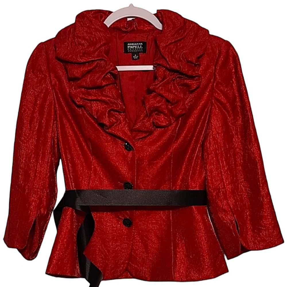 GORGEOUS Size 4 Red Adrianna Papell Evening Essentials Blouse Top Party Show